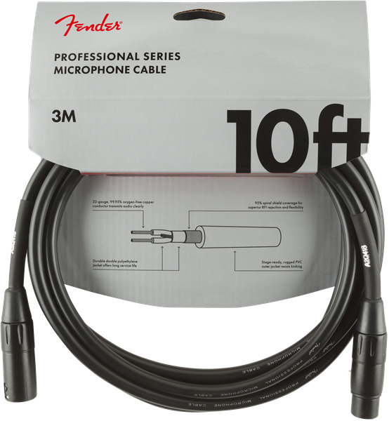 Fender Professional Series Microphone/Mic XLR Cable, Black, 10' ft. Available Now for $18.80